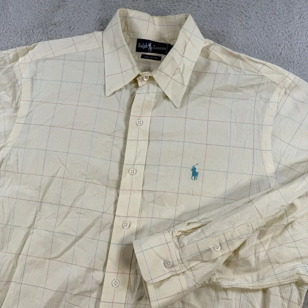 Polo Ralph Lauren Shirt Men XL Yellow Stripe Long Sleeve Button Down Pony Cotton